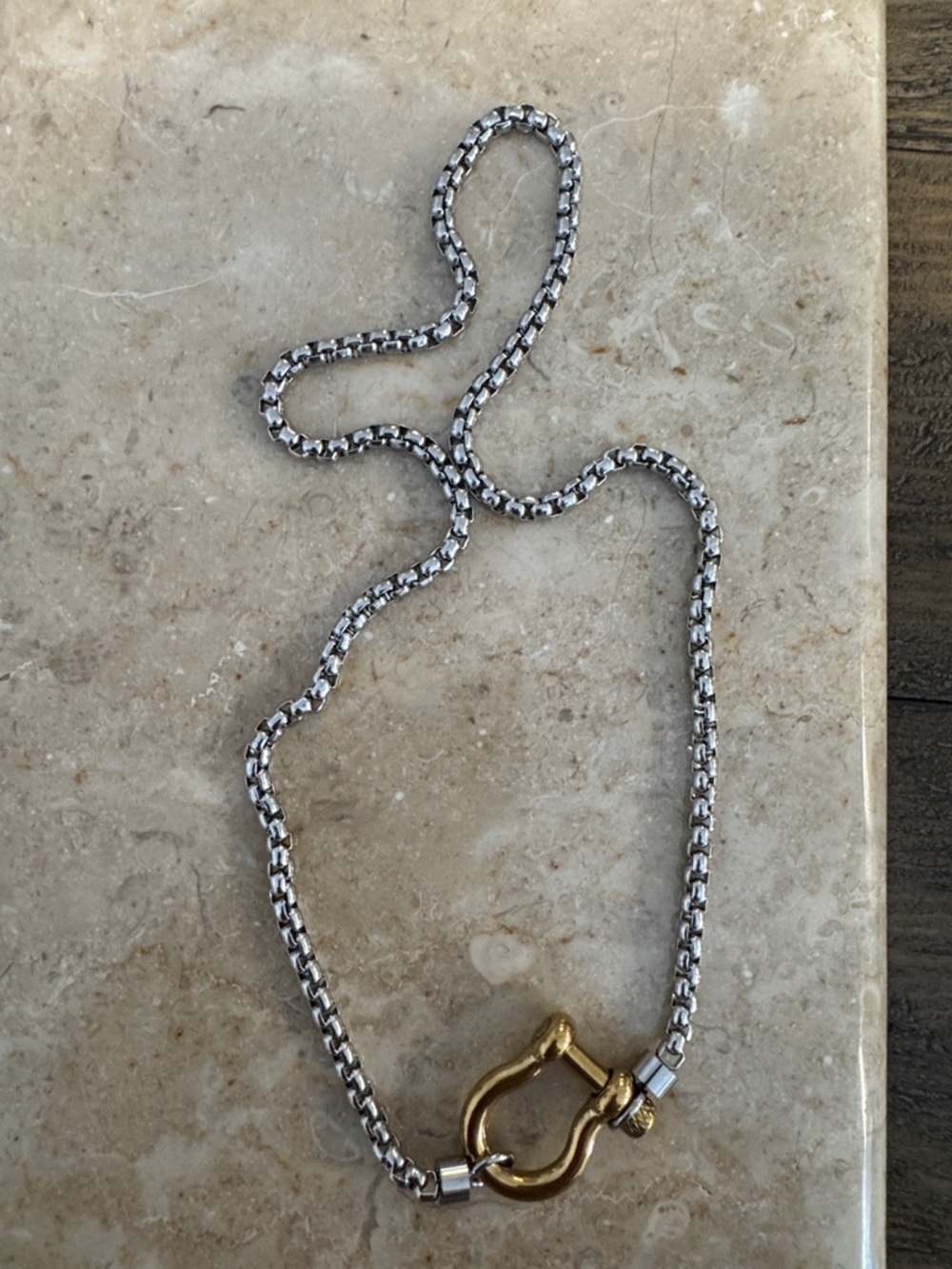 Anthropologie Two-Tone Chain Necklace with Gold Horseshoe Accent - Picture 5 of 6